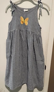 Garnet Hill Kids Dress Maxi Peasant Pockets Check Butterfly Sundress Size 10 - Picture 1 of 7