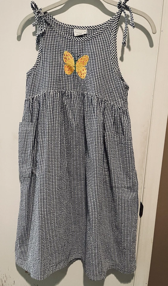 Garnet Hill Kids Dress Maxi Peasant Pockets Check Butterfly Sundress Size 10 - Image 1 of 4