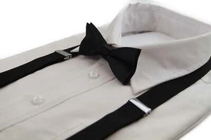 Boys Adjustable Black 65cm Suspenders & Matching Bow Tie Set - Picture 1 of 1
