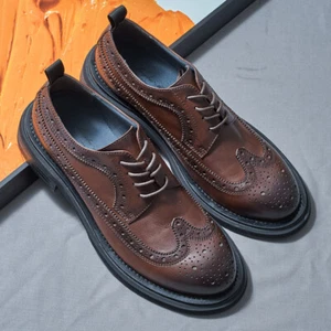 Mens Carved Real Leather Wing Tip Lace Up Brogue Formal Dress Shoes Wedding Size - Picture 1 of 17
