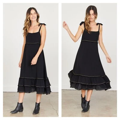 Jessica Johnson Navy Midi Dress NWT Sz S Empire Waist Fringe Anthropologie - Image 1 of 4