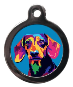 Pet ID tag DACHSHUND, Dog pop art picture tag 2 sizes - Picture 1 of 14