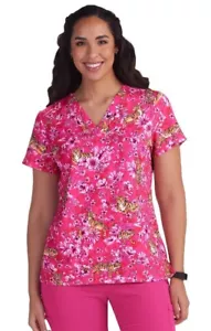 KOI Betsey Johnson #120 V-Neck Print Scrub Top in "Tiger Babe" Size S - Picture 1 of 2