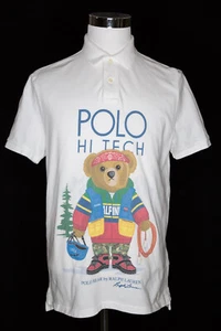 Polo Ralph Lauren Ski Bear Polo Shirt White Custom Slim Fit Sz Large - Picture 1 of 5
