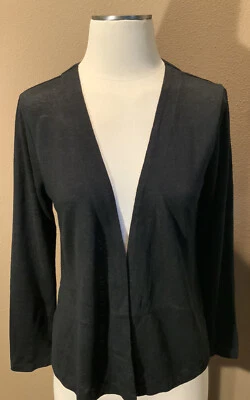 Cárdigan Habitat XS 100 % lino negro manga larga frente abierto Foto 1 de 4