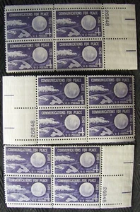 US 4¢ stamp SC #1173 Communications For Peace MNH 1960. 3 matching plate blocks - Picture 1 of 1
