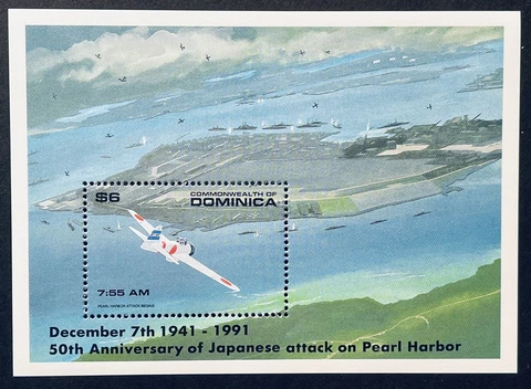 DOMINICA WWII 50TH ANV JAPANESE ATTACK ON PEARL HARBOR STAMPS 1991 MNH AIRCRAFT Cover