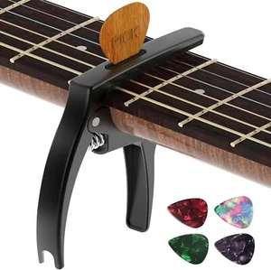 3in1 Guitar Capo Zinc Metal with Pick Holder and 4 Picks for All Guitars - Picture 1 of 52