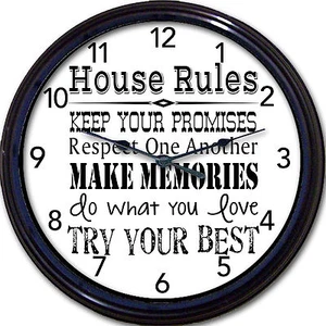 Reloj de Pared Reglas de la Casa Reglas Familiares Haz tu Mejor Mantén Promesas Hogar Nuevo 10" - Imagen 1 de 2