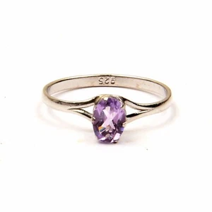Anillo de piedra de amatista natural, anillo de plata 925 forma ovalada 9 anillo de deseos de cumpleaños de EE. UU. - Imagen 1 de 4