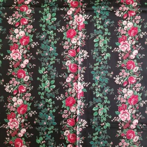 Joan Kessler Concord Floral Roses Black Chintz 3 Yards Estate Sale - Picture 1 of 3