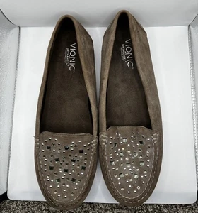 Vionic Athen Damenschuhe 9,5 hellbraune Wildleder-Halbschuhe Nieten Slipper bequem - Bild 1 von 6