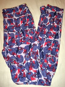 LuLaRoe Leggings One Size NWOT Blue Red Flowers Berries Over Shapes NEW OS - Picture 1 of 3