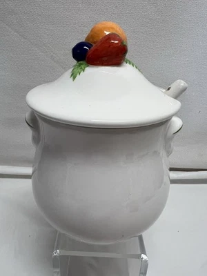 Cuchara de azúcar cubierta de cerámica Teleflora vintage con motivo de fruta en la tapa Foto 1 de 4