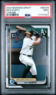 PSA 9 MINT! NICK KURTZ 2024 BOWMAN CHROME DRAFT 1ST BASEBALL ATHLETICS #BDC-56  - Image 1 of 3