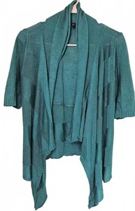 Eileen Fisher Petite Teal Open Front Linen & Silk Draped Cardigan Sweater PS - Picture 1 of 7