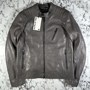 BELSTAFF Mens Charcoal Grey Leather V Racer Jacket SIZE UK40 IT50 LARGE BNWT - Picture 1 of 17