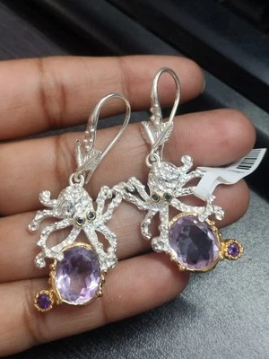 Orecchini pendenti gancio ametista naturale OCTOPUS argento 925 gioielli cromati - Immagine 1 di 2