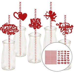 24Pcs Valentines Day Paper Straws Drinking Straws Party Favors Decorative - Picture 1 of 6
