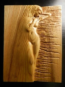 Wood carved picture wall decoration plaque. Nude sea girl. Perfect gift - Picture 1 of 4