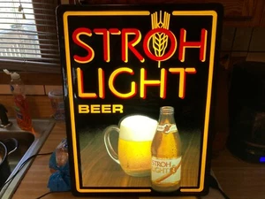 Vintage Stroh Light Beer Rectangular Light - up  Bar Sign - Picture 1 of 5