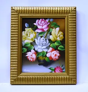 ROSE BLUME STILLLEBEN VASE 10" HANDBEMALT ÖLGEMÄLDE DEKOR KUNST GESCHENK 491 - Bild 1 von 3