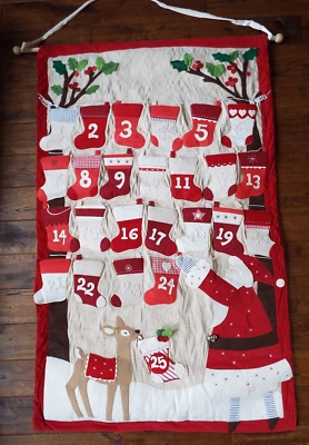 NEW Pottery Barn Kids Christmas Red Advent Wall Hanging Calendar Santa Stocking - Image 1 of 4