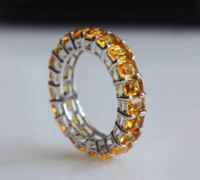 Natural Citrine Gemstone 925 Sterling Silver Eternity Band Ring Wedding Jewelry - Image 1 of 4