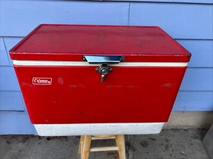 1976 Vintage Coleman Metall Kühltruhe rot & weiß 22,5" x 16" x 14" LESEN - Bild 1 von 12
