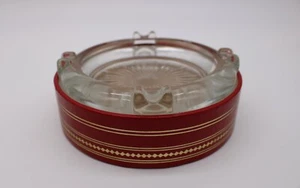 Vntg Robex Ashtray Glass w Red Leather & Gold Decor Holder - Mid Century Modern - Picture 1 of 7
