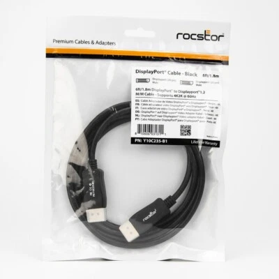 Rocstor Y10C235-B1 6ft DisplayPort 1.2 Cable M/M 4K2K - Image 1 of 2
