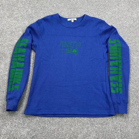 Seattle Seahawks Sweater Men Medium Blue Green Pullover Spell Out Long Sleeve Cover