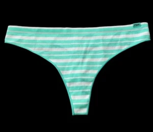 VIctoria’s Secret PINK Ribbed High Waist Thong Panty Green White XLarge New - Picture 1 of 3