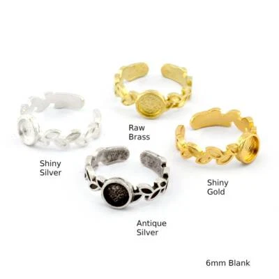 Anillo de banda de hoja, ajuste de bisel latón crudo en blanco, plata antigua brillante 5413 Foto 1 de 4