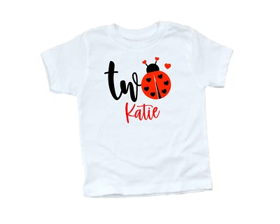 Girl Ladybug Second Birthday 衬衫 学步女孩 女士 Bug Tee Two 2nd T 恤 — 第 1/3 张图片