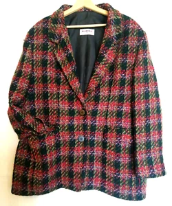 Rodier Vintage 80's 90's Boxy Check Midlength Boxy Jacket Size 16 - Picture 1 of 9