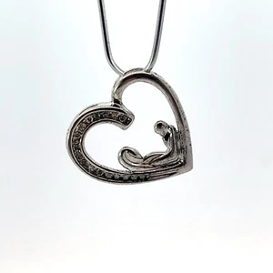 Sterling Silver .08ctw Natural Diamond Mother & Child Heart Pendant - Picture 1 of 5