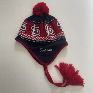 St Louis Cardinals 47 Brand Beanie Pom Hat Cap Ear Flaps Tassels Adult One Size - Picture 1 of 8