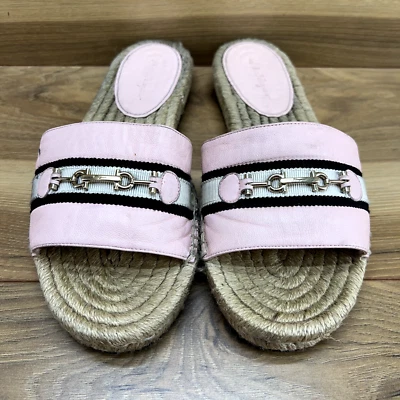 Salvatore Ferragamo Slides 6.5 Kaden Rosa Gancini Rayas Alpargata Suela de Goma Foto 1 de 4