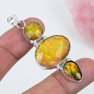 Colgante triplete de ópalo enchapado en plata 925 hecho a mano de 2,4" Foto 1 de 3