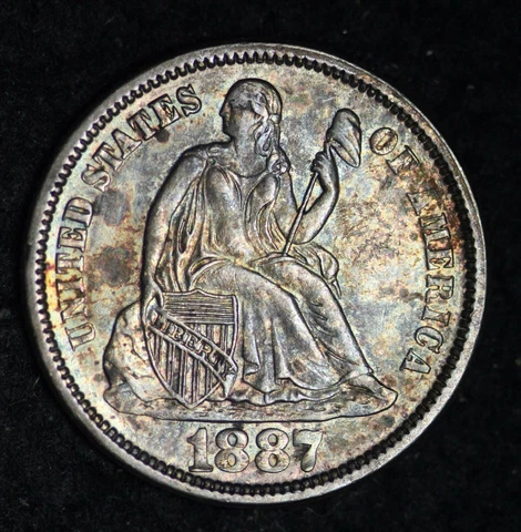 1887 Seated Liberty Silver Dime GEM BU TONED *UNCIRCULATED*MS E363 JCEQ Cover
