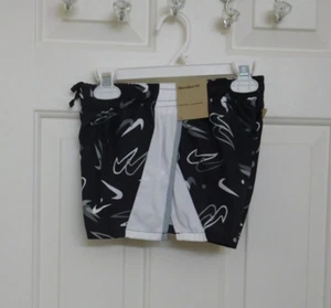 NWT Girls Nike Black Gray White Swoosh Logo Print Shorts sz Small - Picture 1 of 1