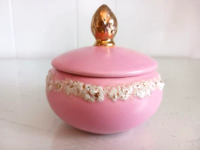 Elegante plato de baratija vintage Holland molde pequeño rosa y dorado con tapa borde blanco Foto 1 de 4