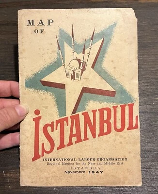 Mapa plegado a color Estambul Turquía 1947 - Información turística y folleto vintage Foto 1 de 2