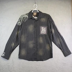 Roar Shirt Mens Large Black Striped Y2K Buckle Dragon Distressed Spotted Western - Picture 1 of 16