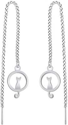 Серьги-капли с ниткой из чистого золота 10 карат - Изображение 1 из 3