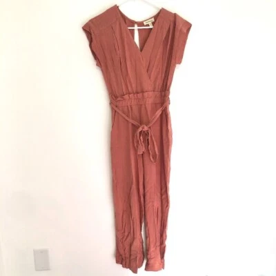 Mono MONTEAU Rosa Cuello en V Sobrepelliz Manga Corta Cinturón Pierna Ancha Pequeño S Foto 1 de 4