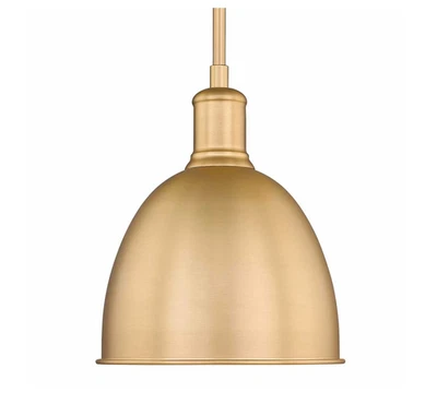 Z-Lite 4500P8 Sawyer 8.25” Classic Brass Pendant Light With Metal Shade OPEN BOX - Image 1 of 4