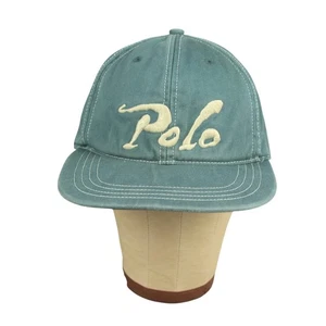 VTG Polo Ralph Lauren Cursive Font Emb Logo Leather Strap Hat Adult OS Green EUC - Picture 1 of 9