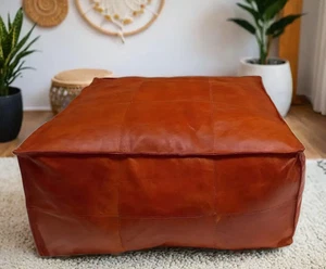 Footrest 30'' Moroccan Ottoman Leather Pouf Unstuffed Genuine Pouffe New - Picture 1 of 5